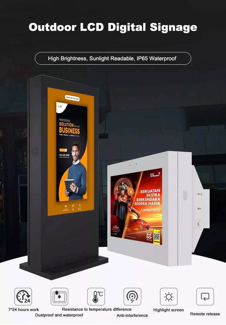 Outdoor Capacitive Wall Mounted Waterproof IP65 HD Hanging 3000 Nits Signage Android LCD Digital Signage