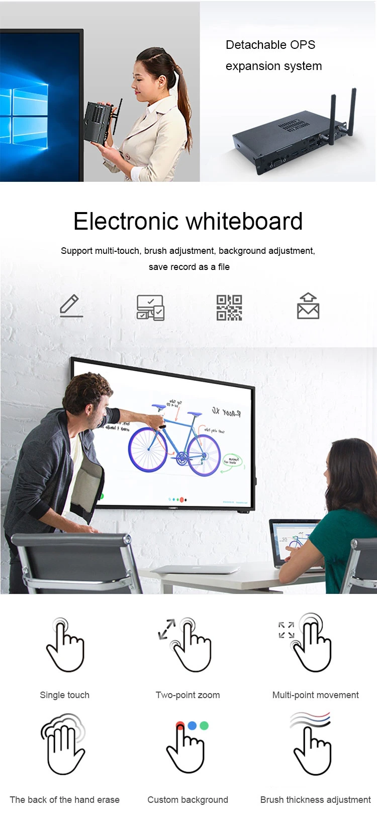 Aiyos 55 65 75 86 98 Inch 4K Dual OS Touch Screen Smart Board Interactive Whiteboard for Meeting Room and Schools (OPS optional)