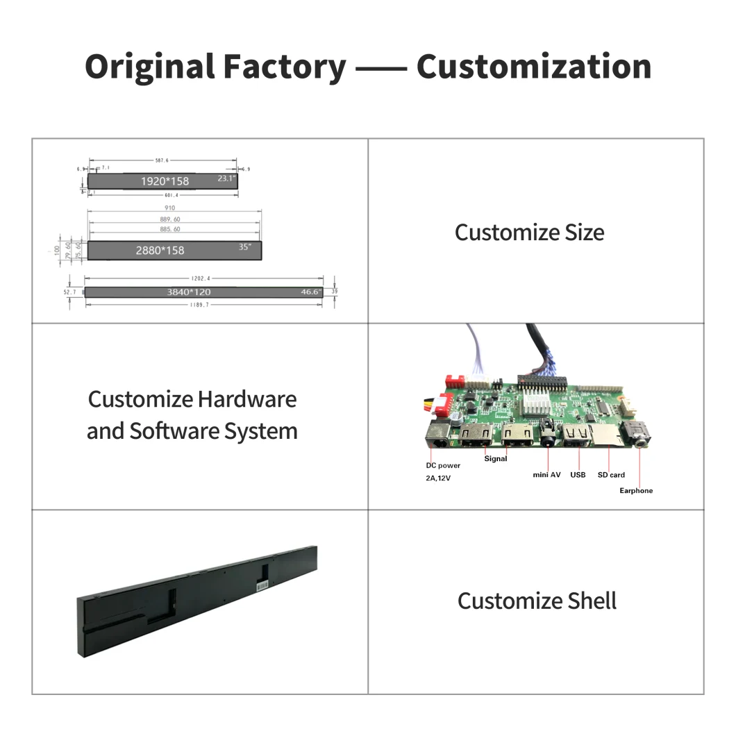 Factory Stretched Bar LCD Display Wall Mounted IPS Monitor Screen Digital Signage Indoor Outdoor Customized